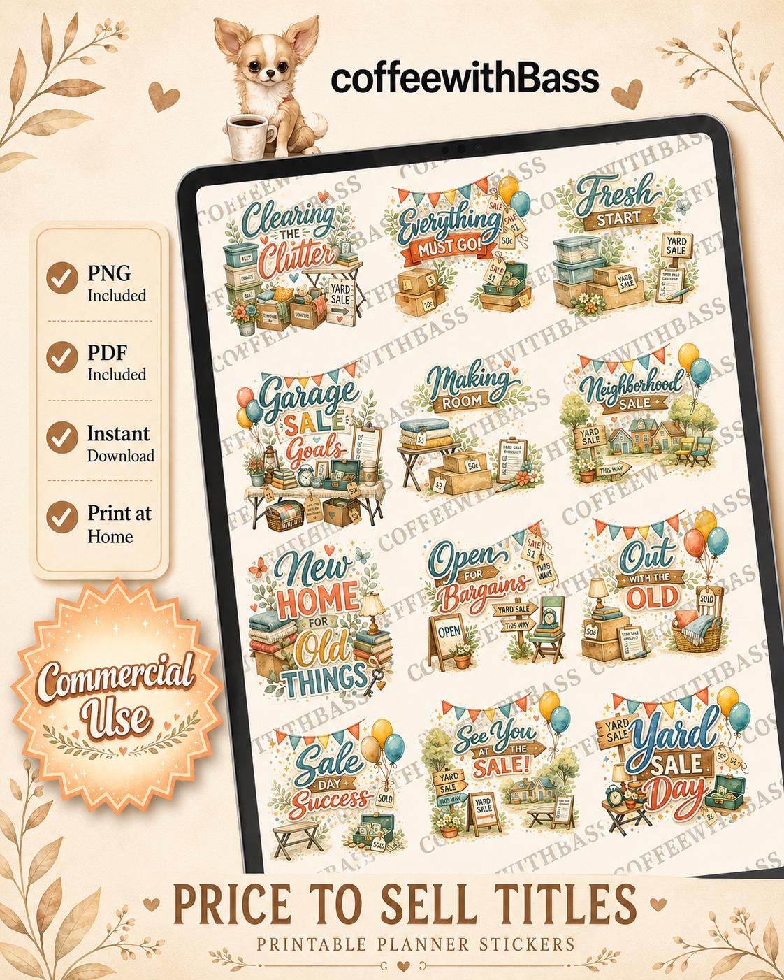 Priced to Sell Watercolor Word Art Bundle | 12 PNG Titles | Commercial Use | Scrapbook Titles | Planner Stickers | Instant Download
