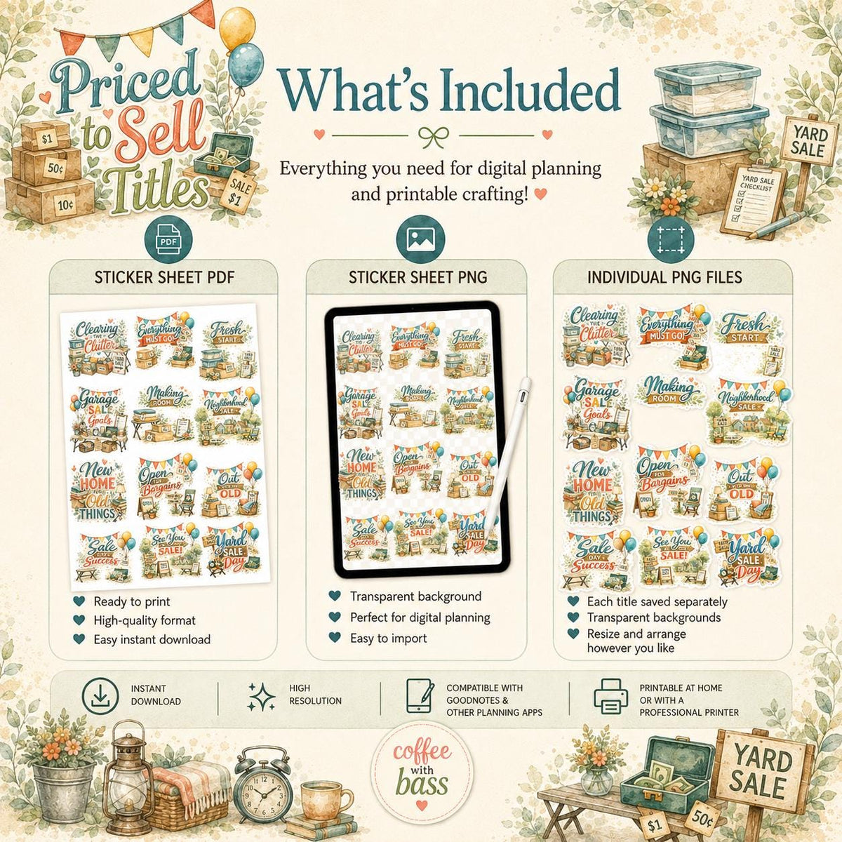 Priced to Sell Watercolor Word Art Bundle | 12 PNG Titles | Commercial Use | Scrapbook Titles | Planner Stickers | Instant Download