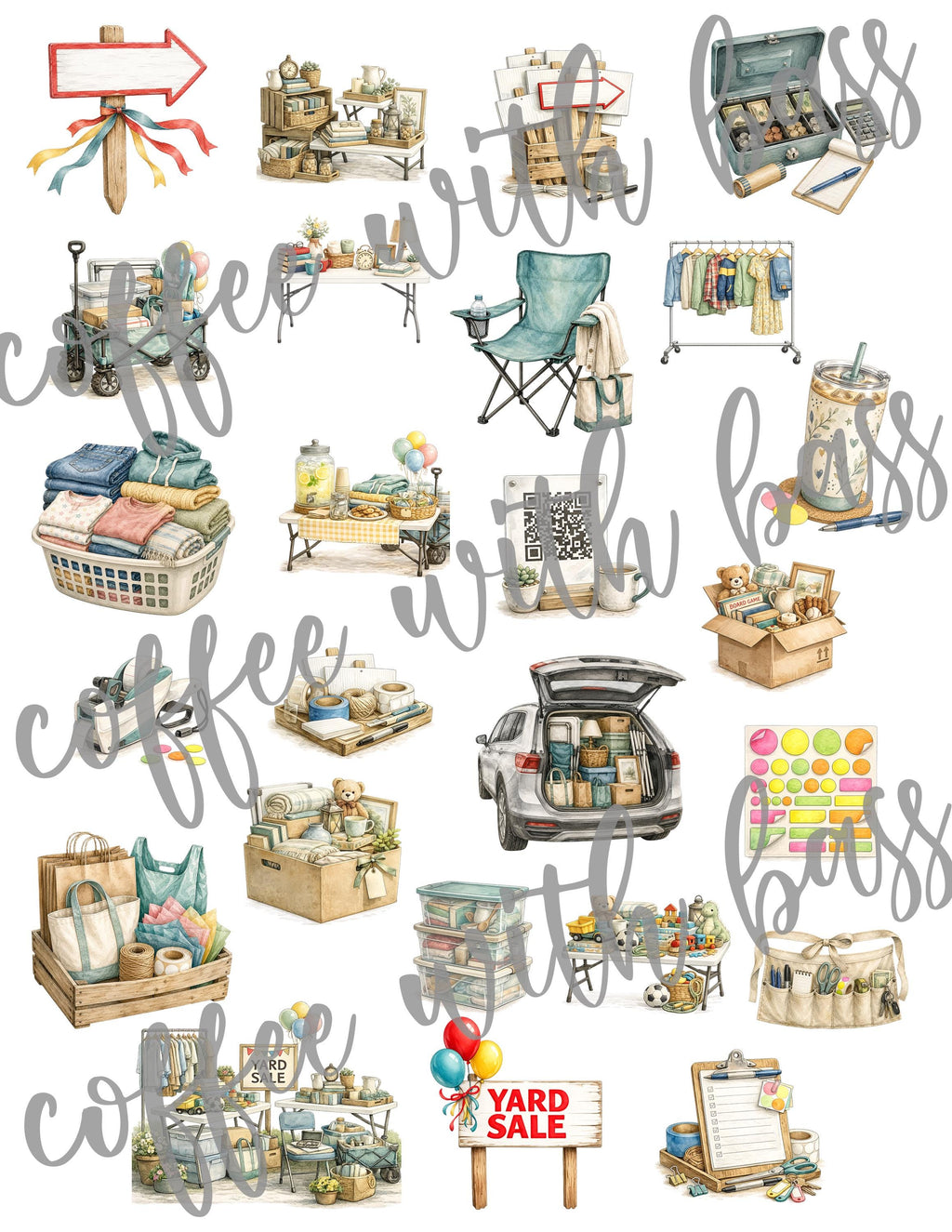 Priced to Sell Digital Scrapbook Collection | 25 png Elements, 24 PNG & JPEG Papers, 12 PNG Titles | Commercial Use