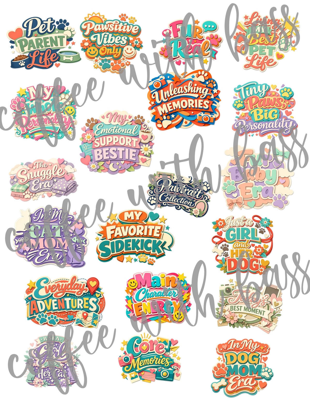 Paws & Play Digital Scrapbook Kit | Cat Stickers, Pet Titles, Digital Papers (Commercial Use)