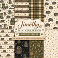 Fall Digital Paper, Autumn Scrapbook Paper, Forest Raccoon Patterns, Woodland Junk Journal Paper