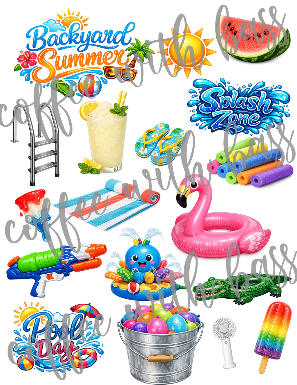 Backyard Splash Digital Scrapbook Kit | Summer Pool Party Papers, Elements (Digital Download)
