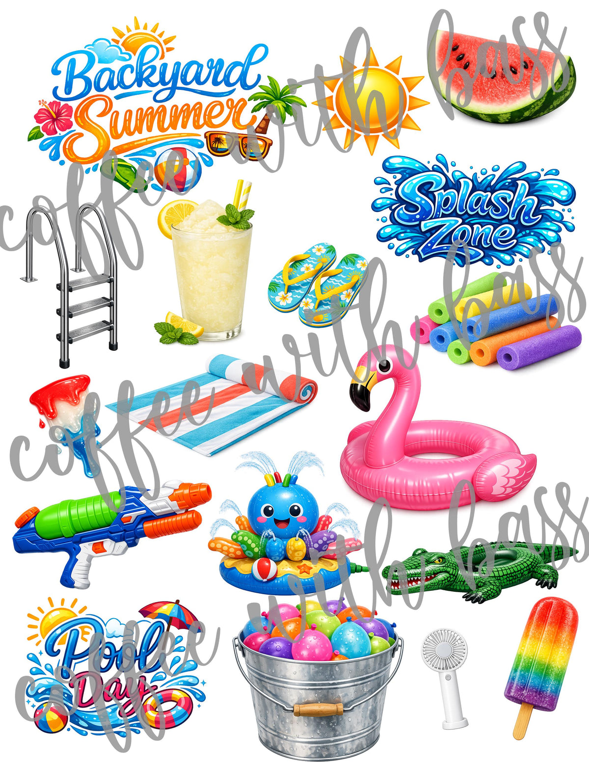Backyard Splash Digital Scrapbook Kit | Summer Pool Party Papers, Elements (Digital Download)