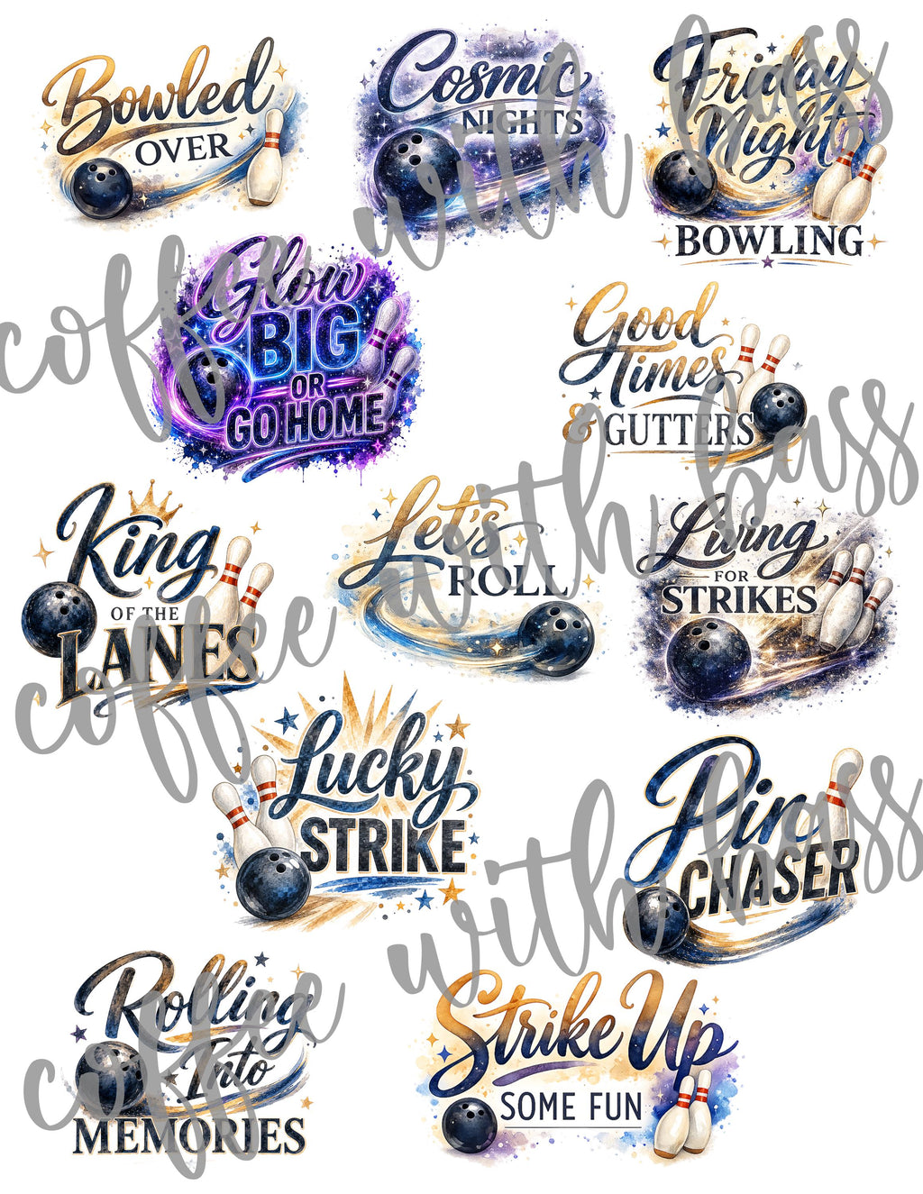 Bowling Titles PNG Bundle | Bowling Word Art | Scrapbook Titles | Planner Stickers | Watercolor Clipart | Commercial Use