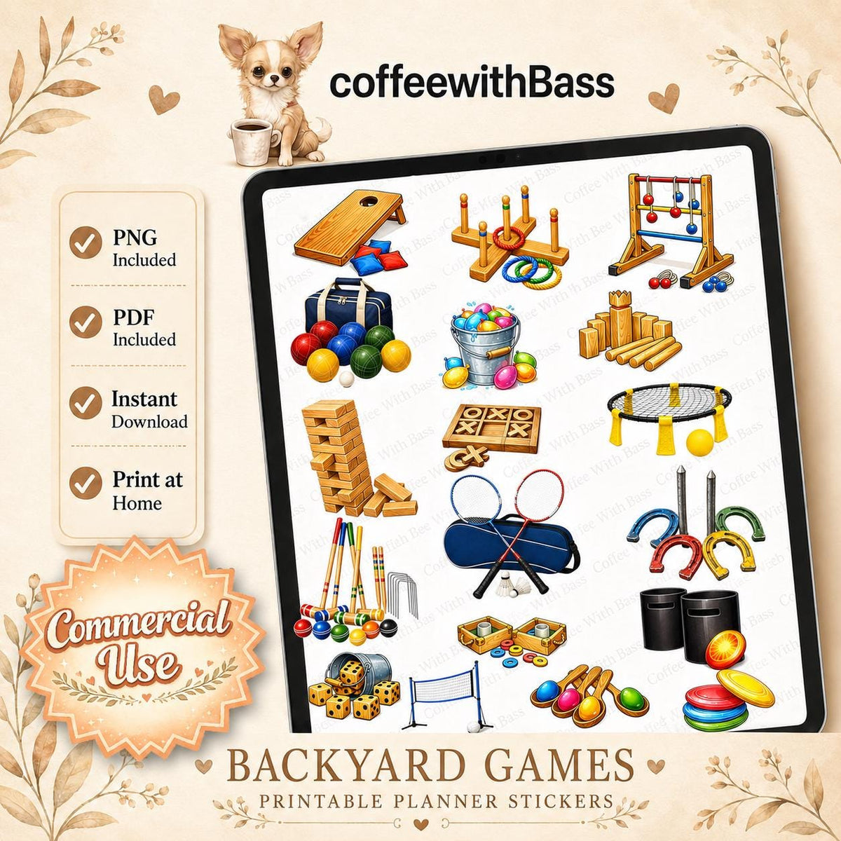 Backyard Games Planner Stickers | Summer Lawn Games Clipart (PNG, PDF Download)