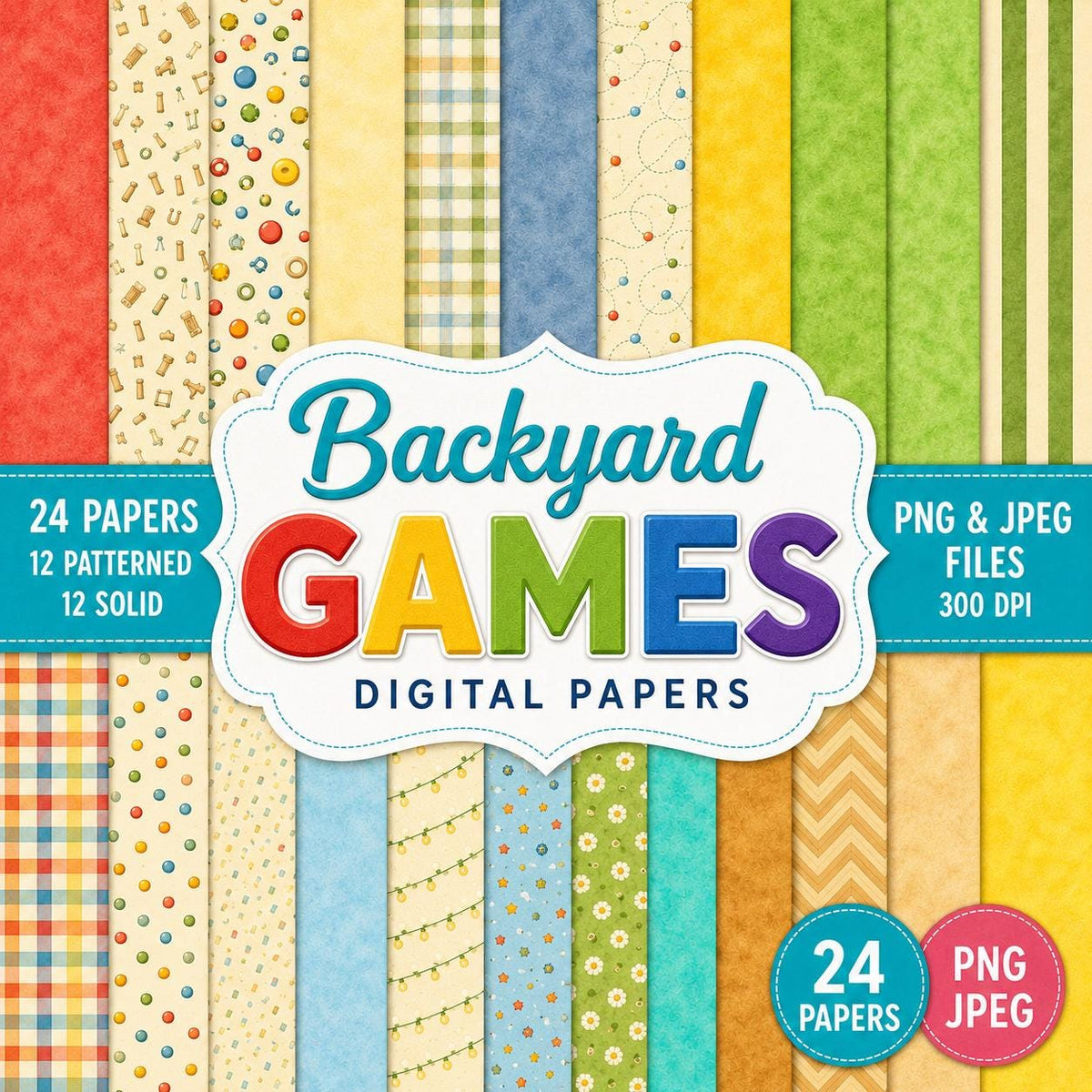 Backyard Games Digital Paper Pack | Summer Scrapbook Papers (Digital Download)