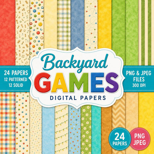 Backyard Games Digital Paper Pack | Summer Scrapbook Papers (Digital Download)