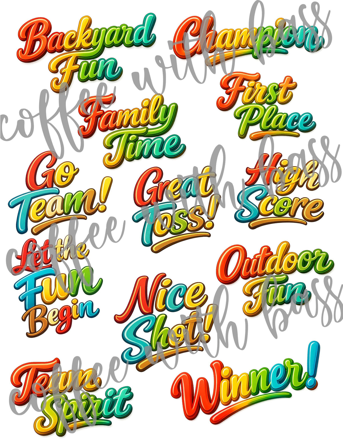 Backyard Games Word Art PNG Bundle, Summer Party Titles, Family BBQ Scrapbook (Instant Download)