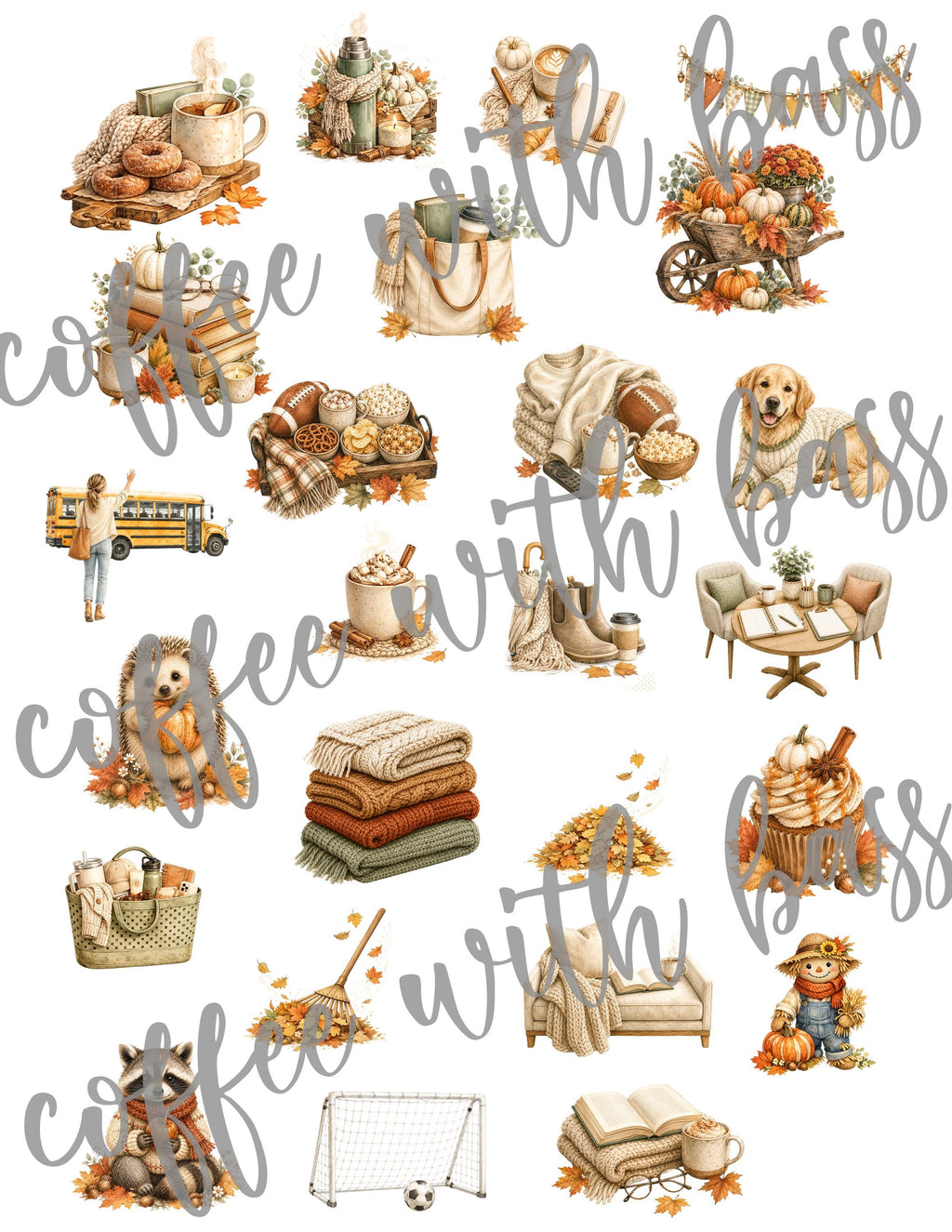 Everyday September Planner Stickers PNG | Cozy Fall Autumn Clipart | 25 Watercolor Digital Stickers | Journal Scrapbook PNG