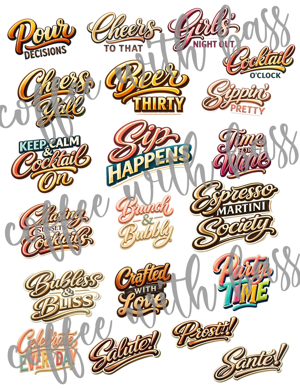 Cheers Scrapbook Titles | 20 Cocktail Word Art Titles | PNG & PDF | Printable Scrapbook Titles | Commercial Use | Instant Download