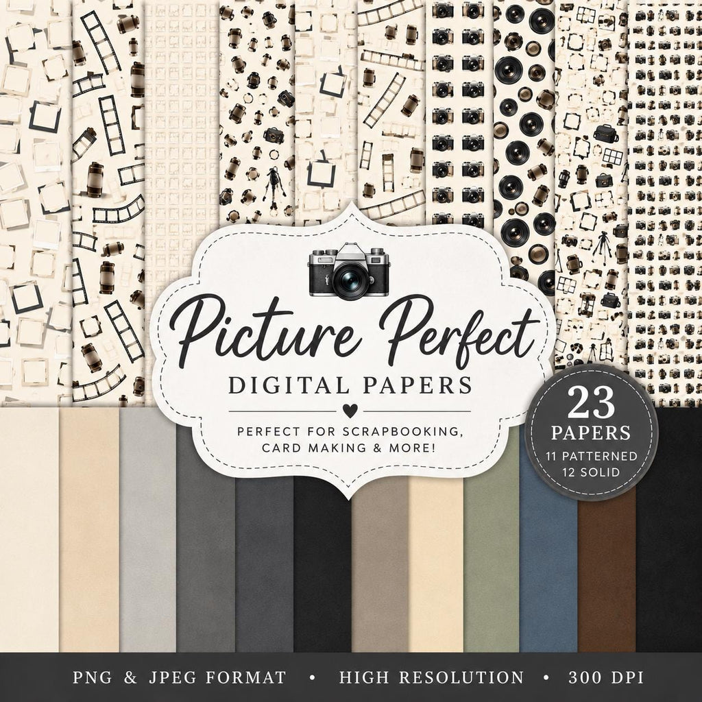 Picture Perfect Bundle | Photography Scrapbook Kit | 29 Elements 22 Papers 12 Titles | PNG JPG PDF | Commercial Use