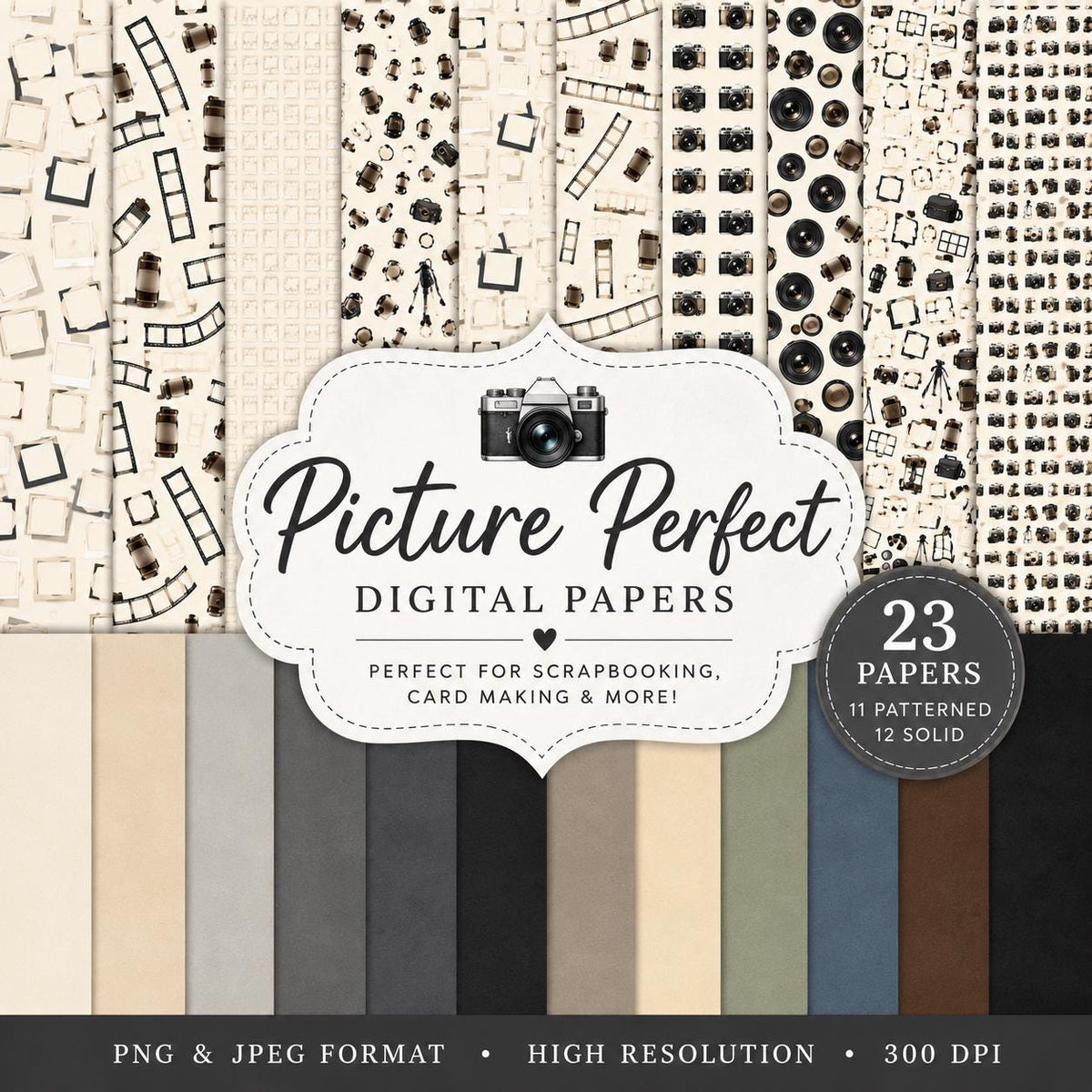 Picture Perfect Bundle | Photography Scrapbook Kit | 29 Elements 22 Papers 12 Titles | PNG JPG PDF | Commercial Use