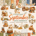 September Digital Planner Bundle, Fall Junk Journal Kit, Autumn Scrapbook Papers and Stickers