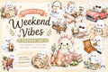 Ghost Life Weekend Vibes Digital Planner Stickers | Cozy Ghost PNG Stickers | Cute Planner Elements | GoodNotes | Printable