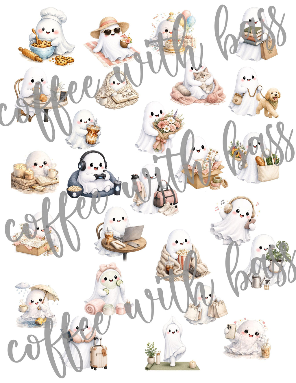 Ghost Life Mega Bundle | 100 Cute Ghost Digital Planner Stickers | PNG Sticker Bundle | GoodNotes | Printable Journal Stickers
