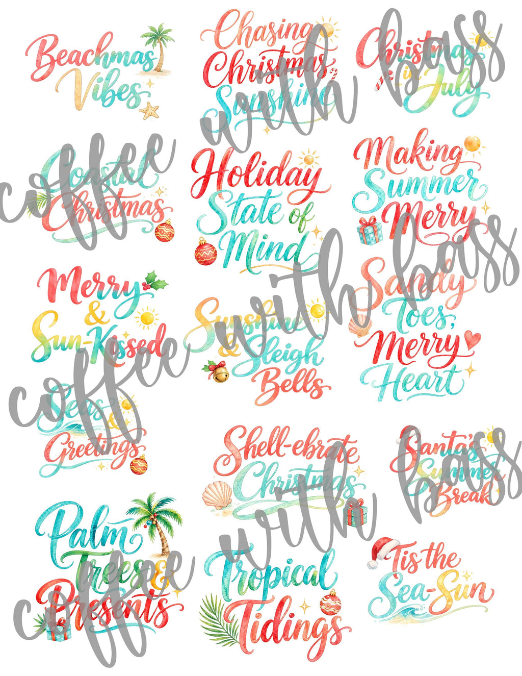 Christmas in Paradise Word Art PNG Bundle | 15 Tropical Christmas Titles | Beach Christmas Clipart | Summer Christmas PNG