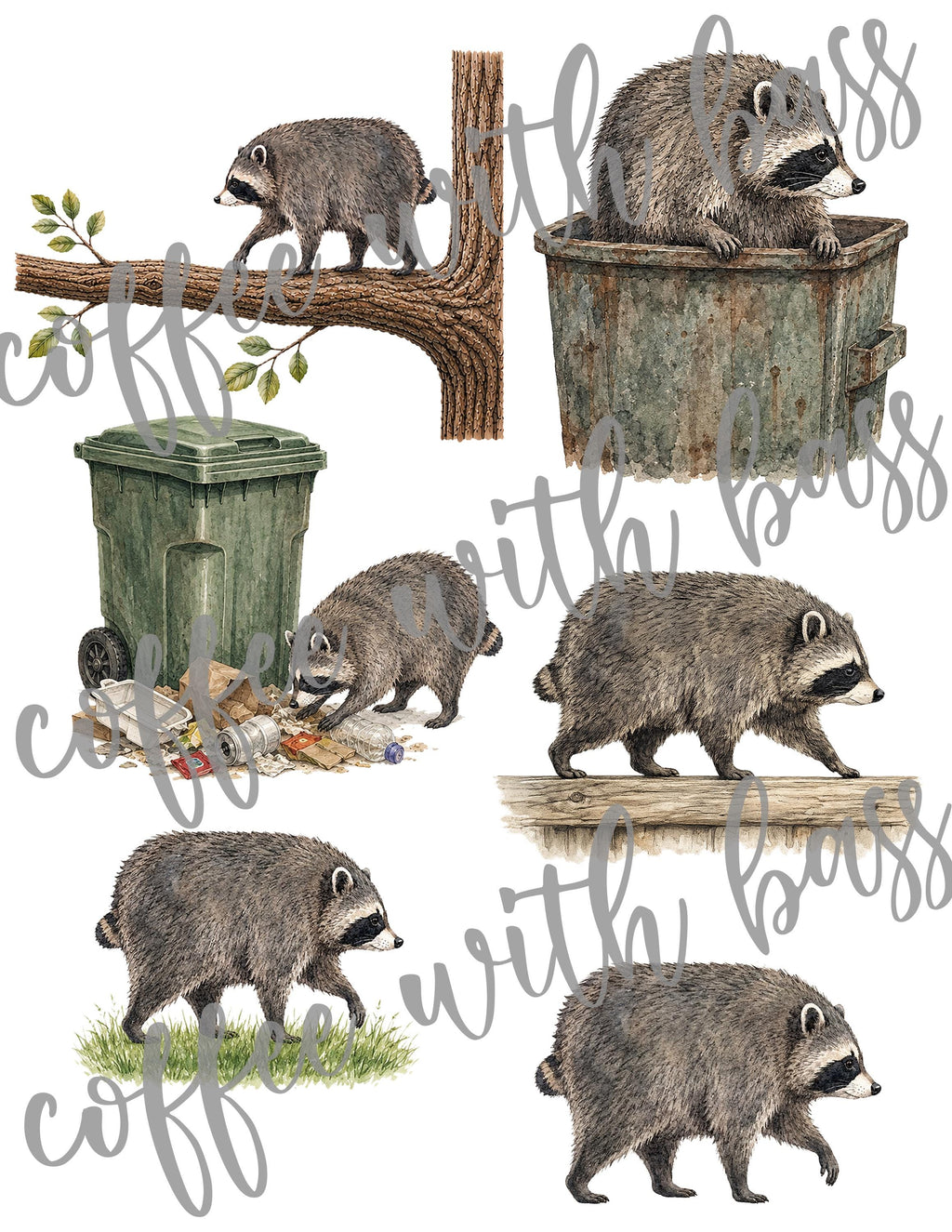Jimothy the Raccoon Planner Stickers PNG |Woodland Raccoon Clipart |Printable Stickers | Transparent PNG | PDF Sticker Sheet |Commercial Use