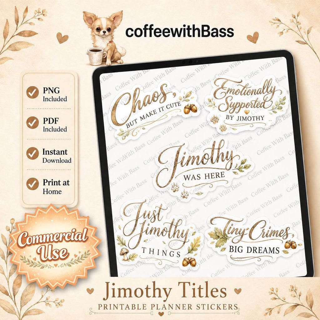 Jimothy Scrapbook Word Art Titles | Woodland Raccoon PNG | Printable Planner Stickers | Cute Scrapbook Titles | Commercial Use