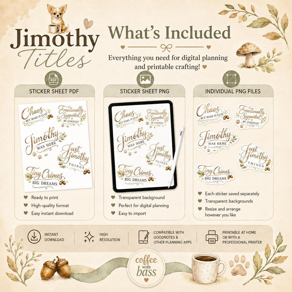 Jimothy Scrapbook Word Art Titles | Woodland Raccoon PNG | Printable Planner Stickers | Cute Scrapbook Titles | Commercial Use