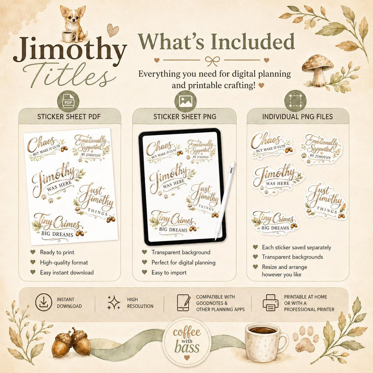 Jimothy Scrapbook Word Art Titles | Woodland Raccoon PNG | Printable Planner Stickers | Cute Scrapbook Titles | Commercial Use