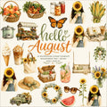 Hello August Watercolor Clipart Bundle | 26 Summer PNG Elements | Sunflower Clipart | Farmhouse Planner Stickers | Instant Download