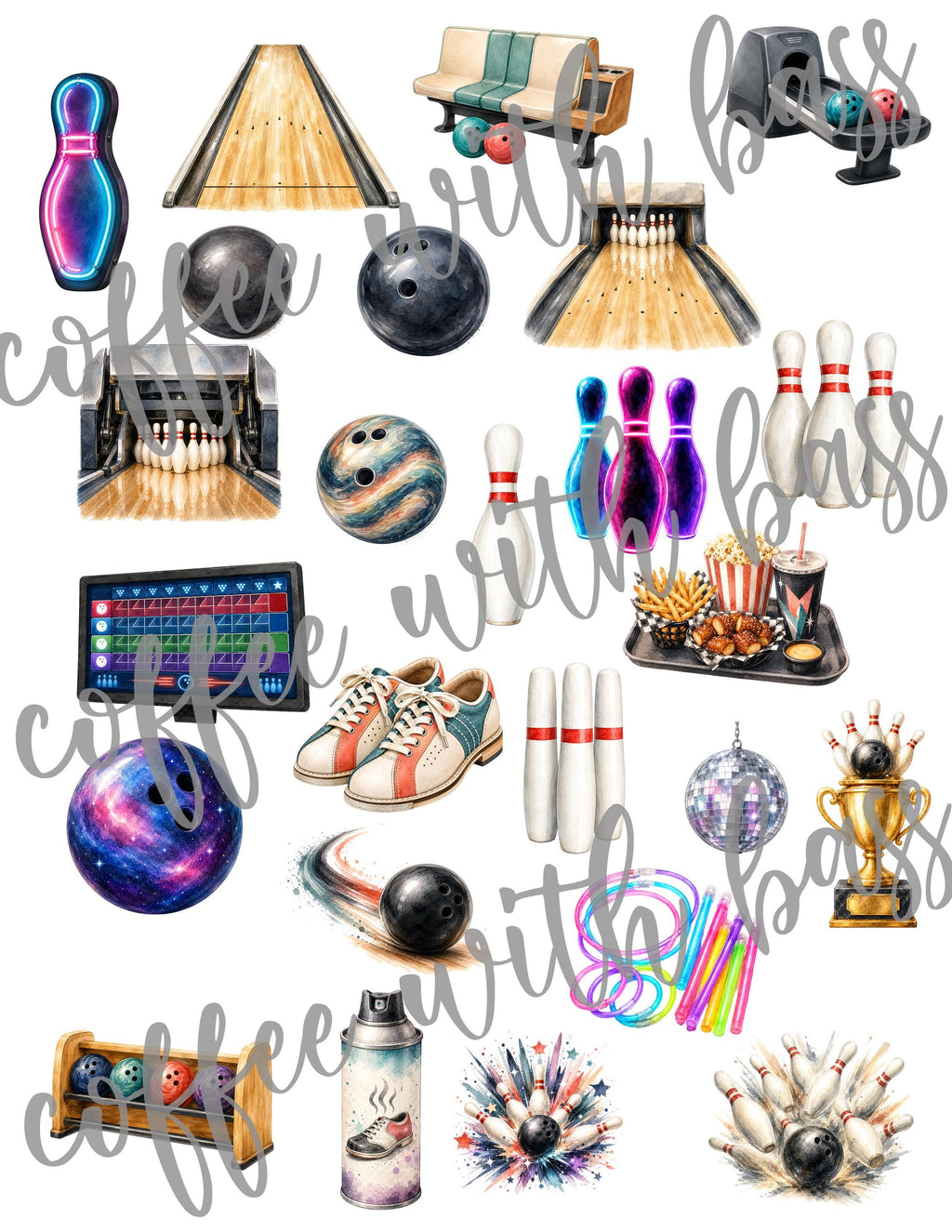 Bowling Clipart PNG Bundle | Bowling Scrapbook Elements | Bowling Stickers | Planner Stickers | Commercial Use