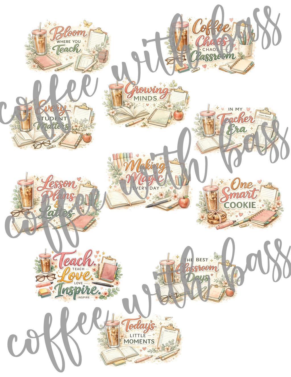 Teacher Word Art PNG Bundle | 11 Watercolor Teacher Quotes | Classroom Titles | Planner & Scrapbook Clipart | Digital Download
