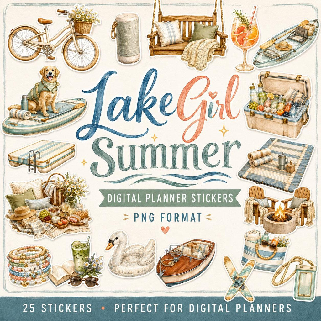Lake Girl Summer Digital Word Art PNG, 14 Lake Life Titles, Summer Scrapbook Quotes, Lake Vacation Clipart, Digital Planner Titles
