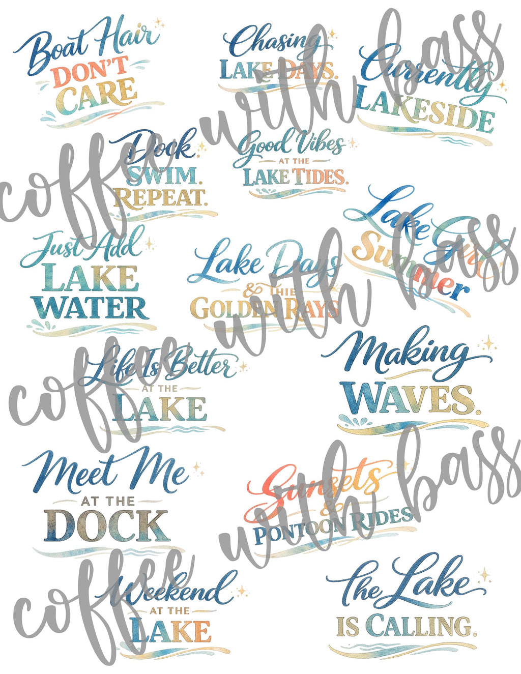 Lake Girl Summer Digital Scrapbook Kit, Lake Life Clipart, Summer Scrapbooking Bundle, 63 PNG Elements Titles & Digital Papers