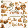 Everyday September Planner Stickers PNG | Cozy Fall Autumn Clipart | 25 Watercolor Digital Stickers | Journal Scrapbook PNG