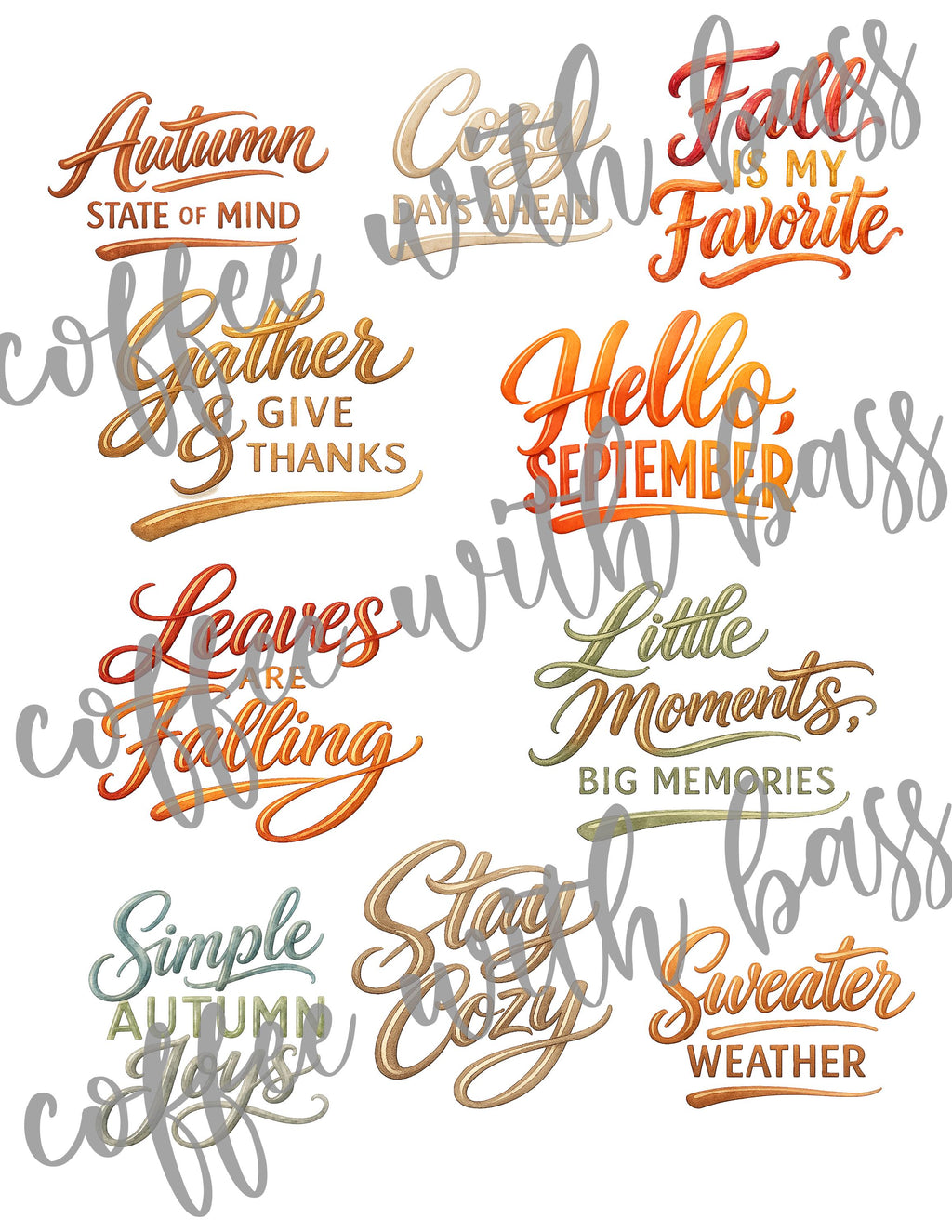 Everyday September Word Art PNG | Cozy Fall Planner Titles | 10 Watercolor Autumn Quotes | Journal Scrapbook Digital Stickers