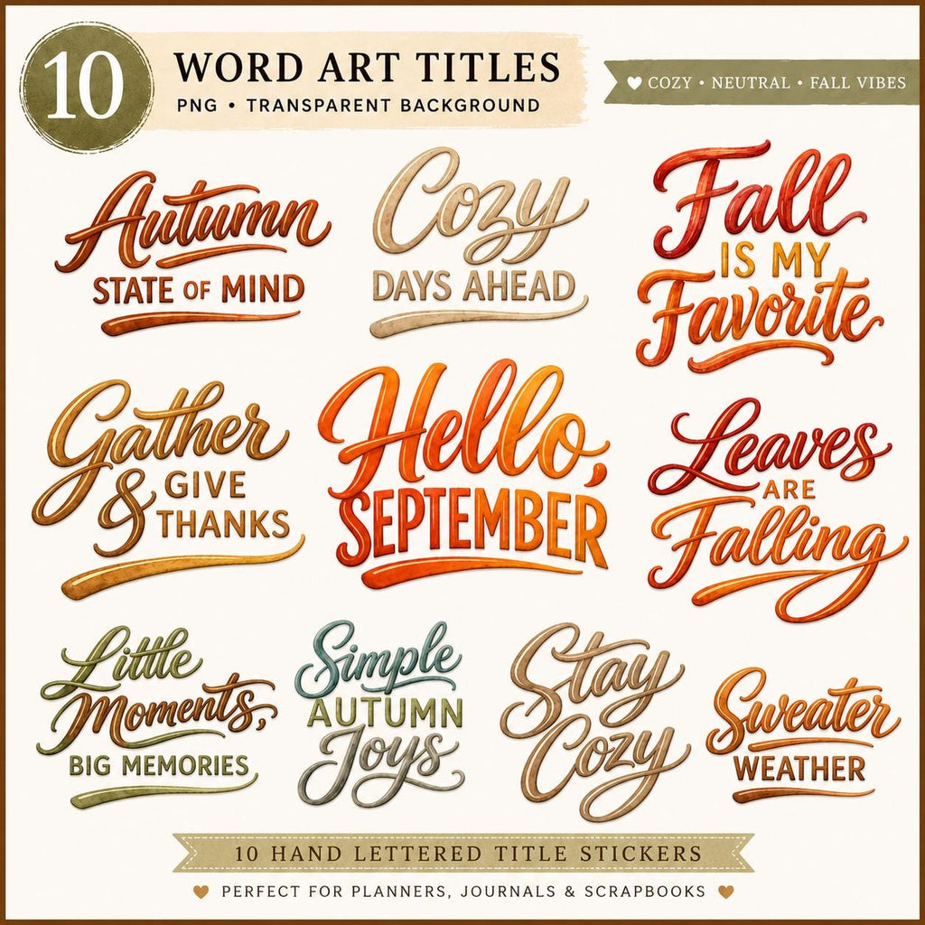 September Digital Planner Bundle, Fall Junk Journal Kit, Autumn Scrapbook Papers and Stickers