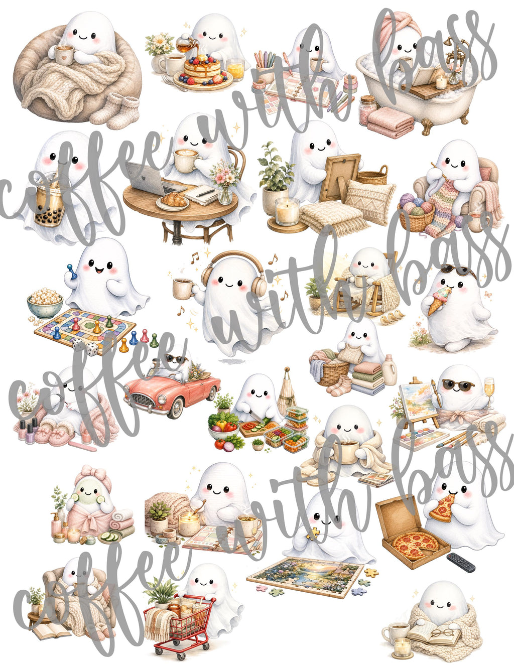 Ghost Life Mega Bundle | 100 Cute Ghost Digital Planner Stickers | PNG Sticker Bundle | GoodNotes | Printable Journal Stickers