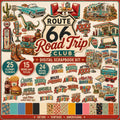 Route 66 Digital Scrapbook Kit, Vintage Road Trip Clipart, Digital Papers & Word Art, Retro Americana Travel Scrapbook Bundle