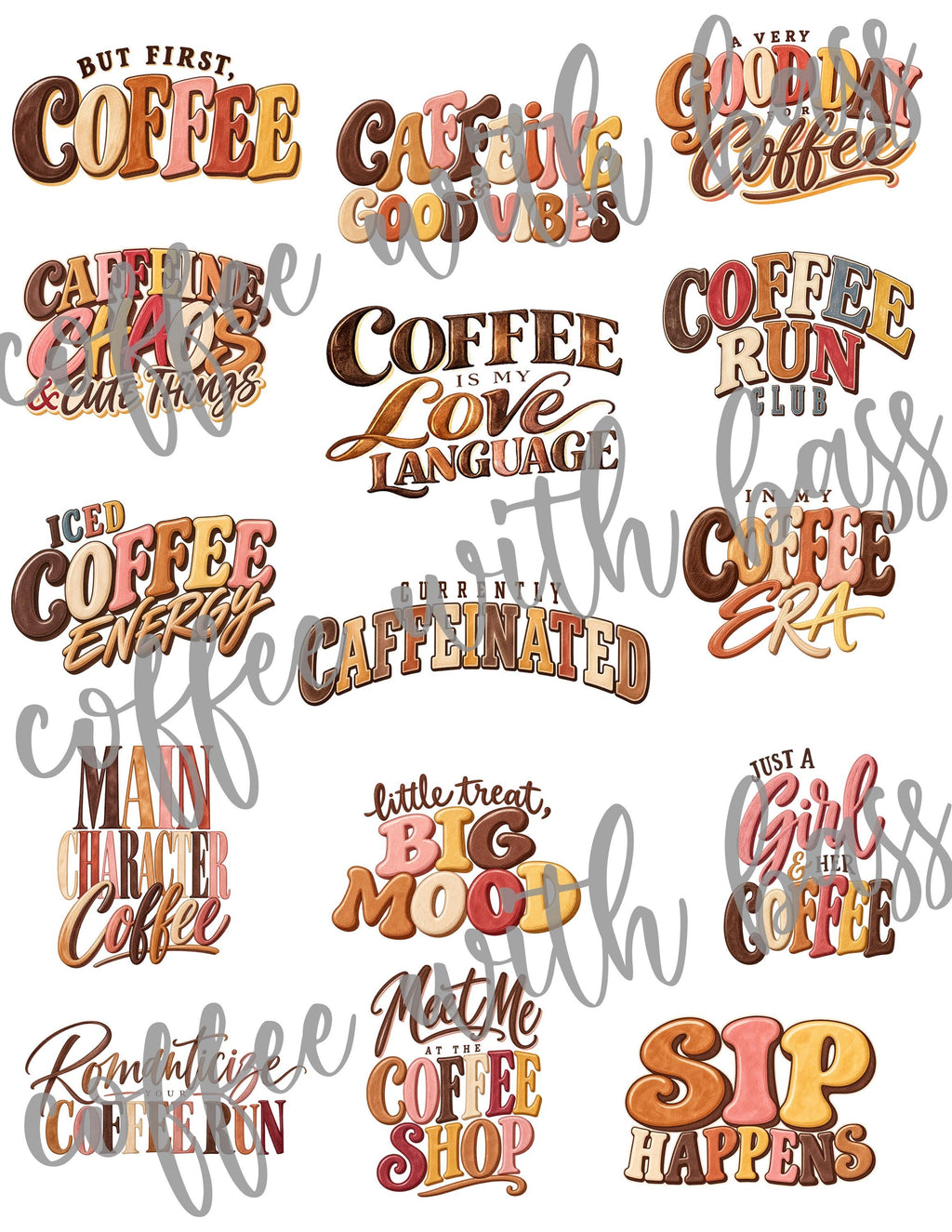 But First Coffee Word Art Stickers, 15 Coffee PNG Titles, Coffee Lover Digital Stickers, Goodnotes Planner Stickers, Coffee Quotes