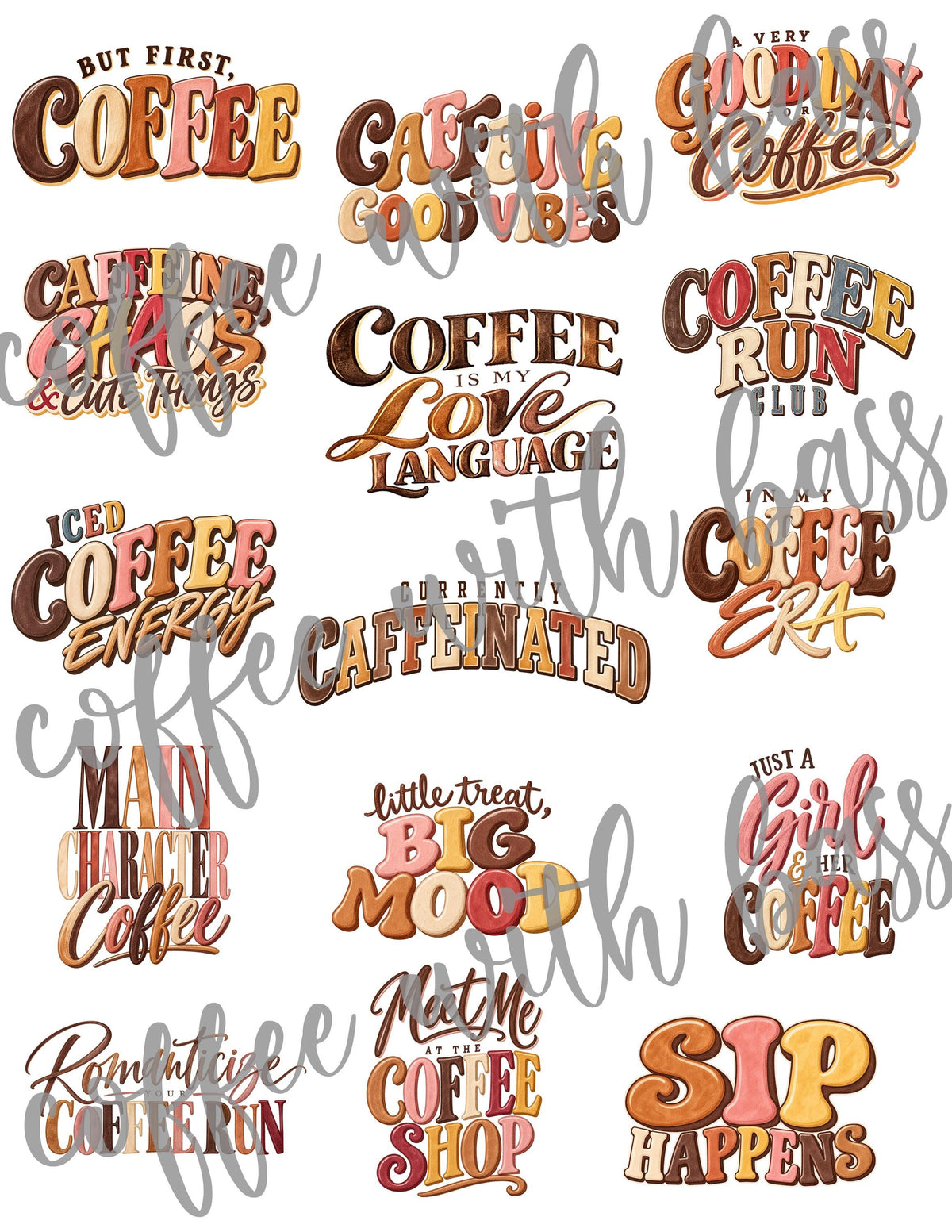 But First Coffee Word Art Stickers, 15 Coffee PNG Titles, Coffee Lover Digital Stickers, Goodnotes Planner Stickers, Coffee Quotes
