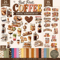 But First Coffee Digital Scrapbook Kit, Coffee Clipart, Digital Papers, Coffee Word Art, Coffee Lover PNG, Planner Stickers