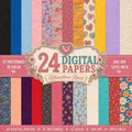 Rhinestone Heart Digital Paper Pack Western Floral Scrapbook Backgrounds Country Cowgirl Patterns 12x12 Printable Journal Crafting Ephemera