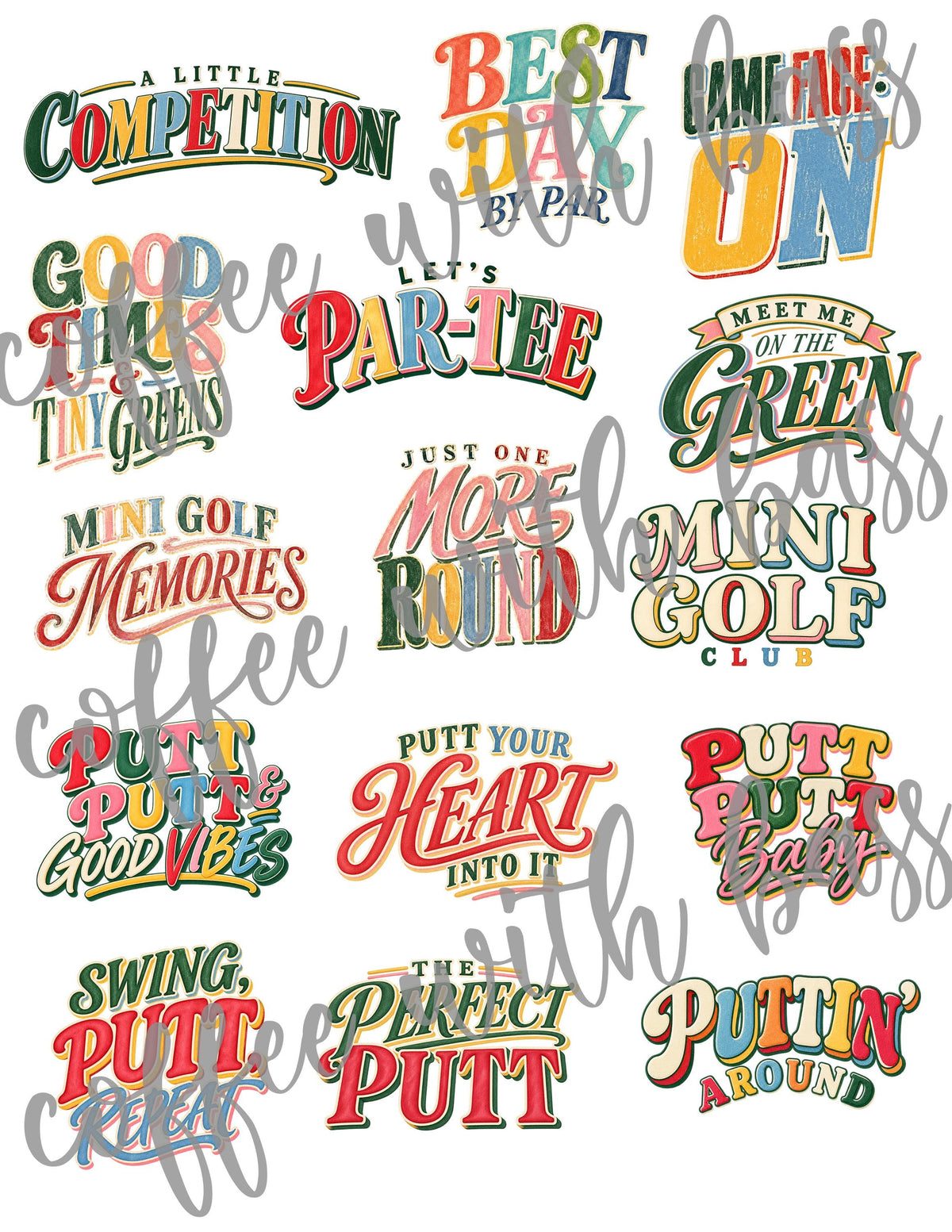 Mini Golf Social Club Digital Titles, 15 Mini Golf PNG Word Art, Retro Golf Scrapbook Titles, Planner Stickers, Summer Golf Clipart