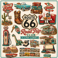 Route 66 Digital Planner Stickers, 25 Vintage Road Trip Clipart PNGs, Retro Americana Scrapbook Elements, Travel Planner Stickers