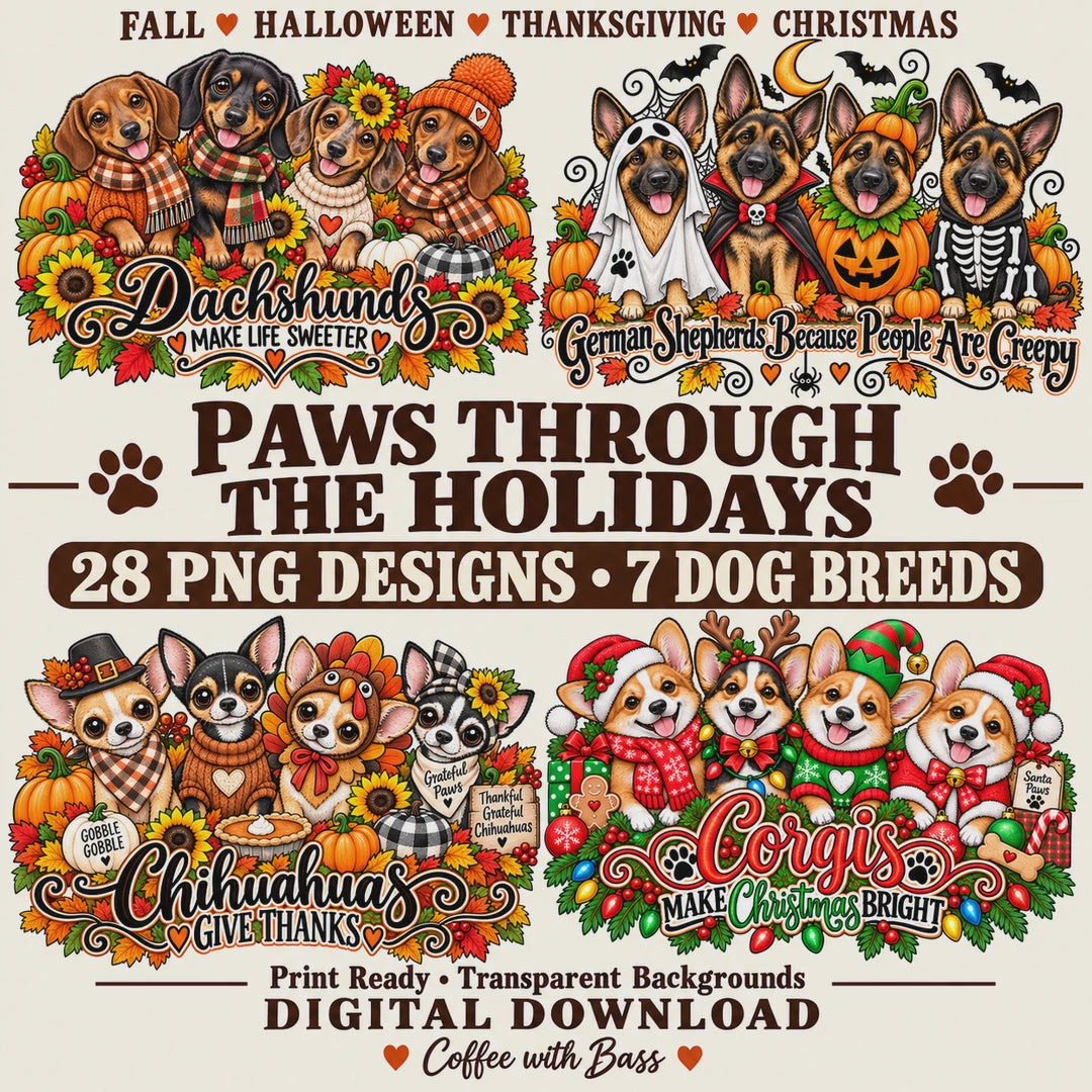 Paws Through the Holidays | 28 Dog PNG Designs