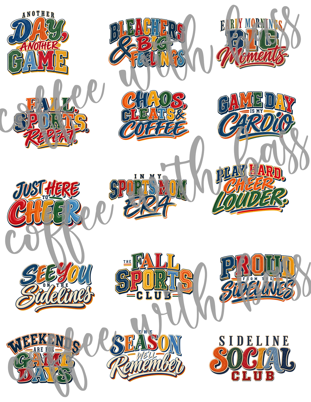 Sideline Season Digital Titles & Word Art | Sports Scrapbook PNGs | 15 Designs