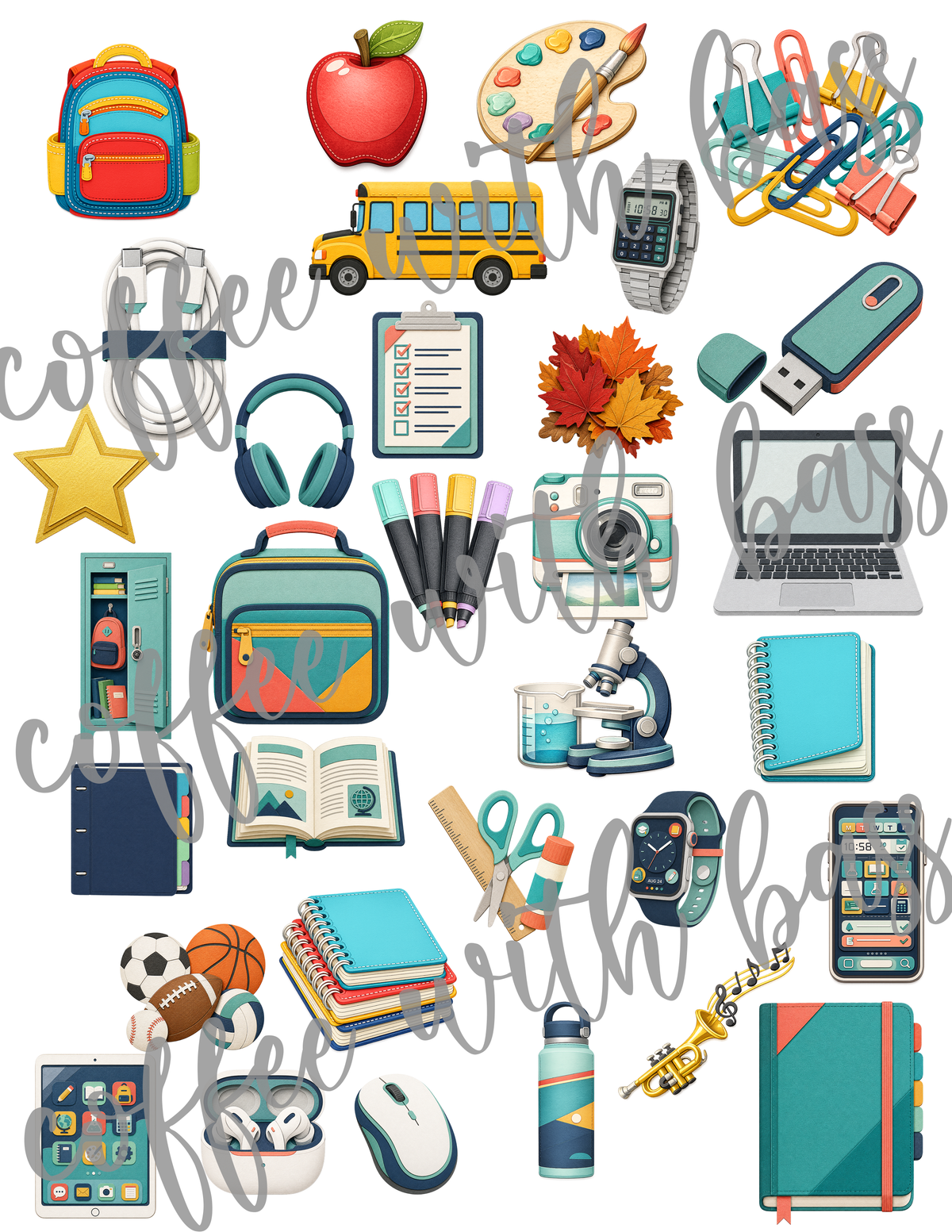 Back to School Digital Elements | School Clipart | PNG Planner Stickers