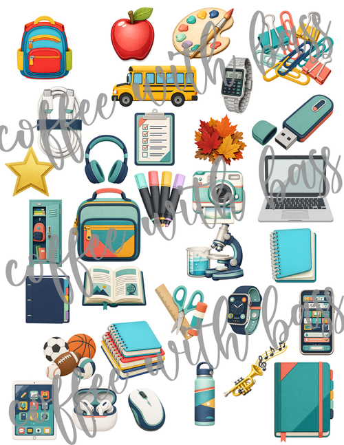 Back to School Digital Elements | School Clipart | PNG Planner Stickers