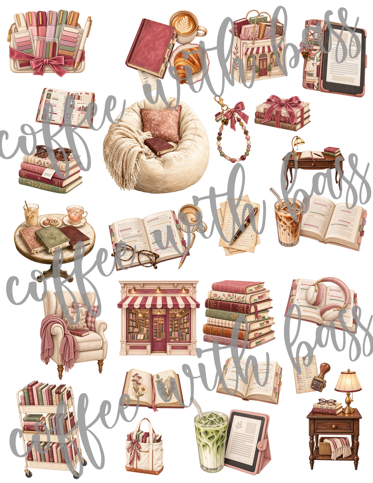Between the Pages Digital Scrapbook Elements | Book Lover Clipart | 25 PNG Elements
